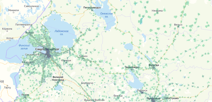 Зона покрытия МТС на карте Новый Уренгой 